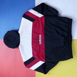 Vintage 90s Adidas Essential Striped Winter Jacket With Hood RED/White/BLACK